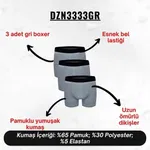 Erkek Boxer Gri 3'Lü Set Darkzone DZN3333GR detay görünüm