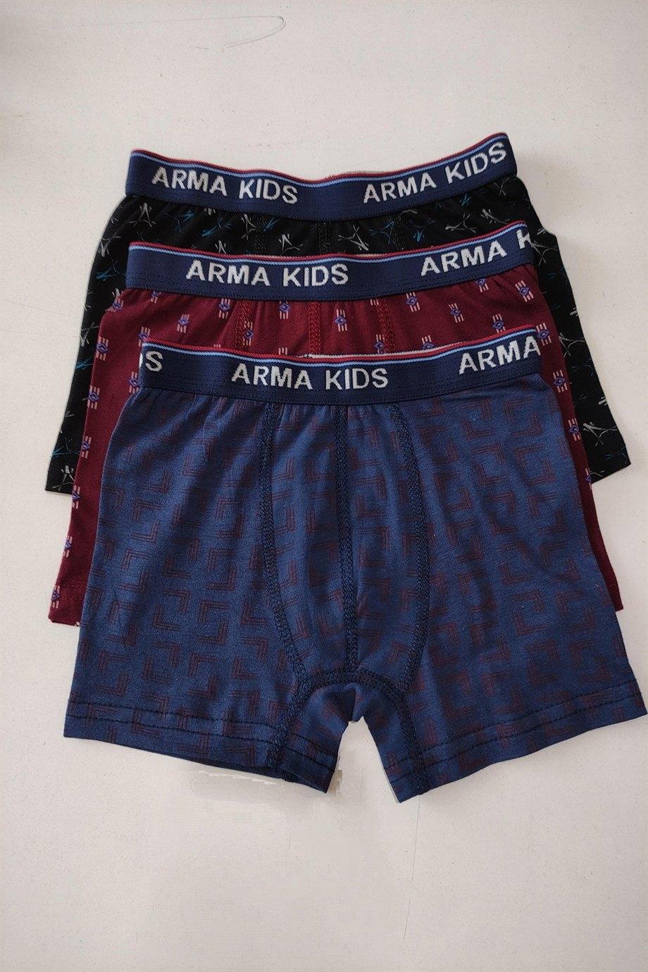 Erkek Çocuk Desenli Likralı Boxer 3'lü Paket Arma Yıldız 5541