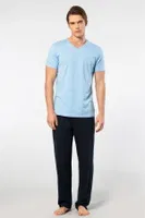 Kısa Kollu Modal Erkek Pijama Takımı Cacharel 2192 Sarı No.2 Açık Mavi