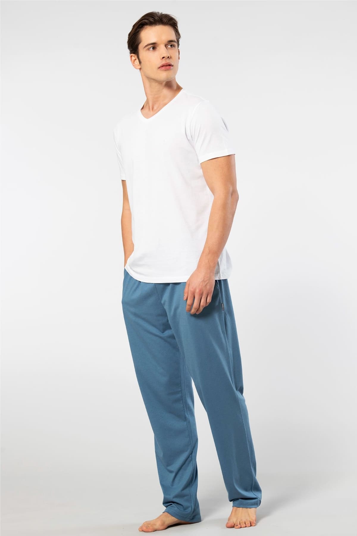 Kısa Kollu Beyaz Modal Erkek Pijama Takımı Cacharel 2192