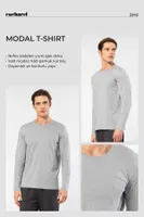 Bisiklet Yaka Modal Pamuklu Erkek T-shirt Cacharel 2242 Bej Gri detay görünüm