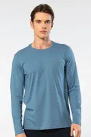Uzun Kollu Bisiklet Yaka Modal Pamuklu Erkek T-shirt Cacharel 2242 İndigo