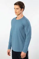 Uzun Kollu Bisiklet Yaka Modal Pamuklu Erkek T-shirt Cacharel 2242 İndigo farklı açı