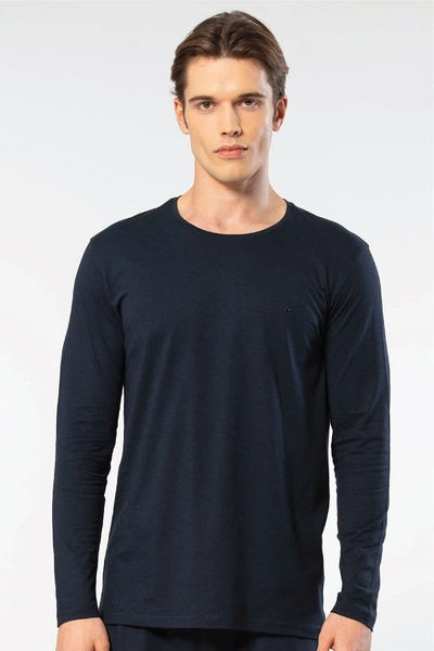 Lacivert Modal Pamuklu Bisiklet Yaka Erkek T-shirt Cacharel 2242