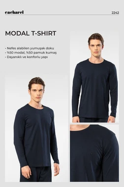 Cacharel Lacivert Modal Pamuklu Bisiklet Yaka Erkek T-shirt Cacharel 2242 - Alternatif Görünüm