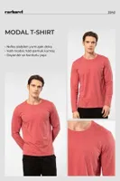 Uzun Kollu Modal Pamuk Bisiklet Yaka Erkek T-shirt Cacharel 2242 Mercan detay görünüm