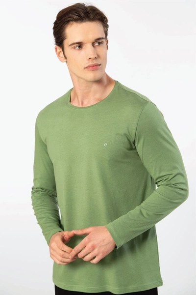 Yeşil Modal Pamuklu Bisiklet Yaka Erkek T-shirt Cacharel 2242