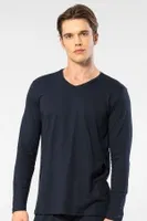 V Yaka Uzun Kollu Modal Pamuklu Erkek T-shirt Cacharel 2243 Lacivert