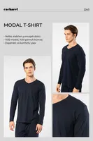 V Yaka Uzun Kollu Modal Pamuklu Erkek T-shirt Cacharel 2243 Lacivert detay görünüm
