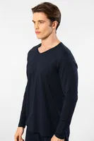 V Yaka Uzun Kollu Modal Pamuklu Erkek T-shirt Cacharel 2243 Lacivert görsel 4