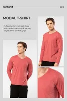 Uzun Kollu Modal Pamuklu Erkek V Yaka T-shirt Cacharel 2243 Mercan detay görünüm