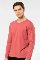Uzun Kollu Modal Pamuklu Erkek V Yaka T-shirt Cacharel 2243 Mercan görsel 4