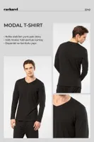 V Yaka Modal Pamuklu Erkek T-shirt Cacharel 2243 Siyah detay görünüm