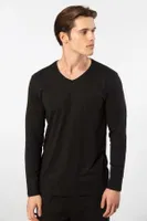 V Yaka Modal Pamuklu Erkek T-shirt Cacharel 2243 Siyah farklı açı