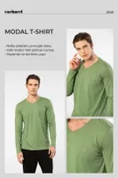 Modal Pamuklu V Yaka Erkek T-shirt Cacharel 2243 Yeşil detay görünüm