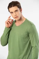Modal Pamuklu V Yaka Erkek T-shirt Cacharel 2243 Yeşil farklı açı