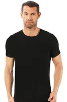 Erkek Pamuklu Kapalı Sıfır Yaka Yarım Kol Fanila T-Shirt Özkan 0265 Siyah