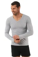 Erkek Penye Likralı Pamuklu V Yaka Uzun Kol T-Shirt Özkan 0274 Gri görsel 7