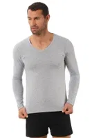 Erkek Penye Likralı Pamuklu V Yaka Uzun Kol T-Shirt Özkan 0274 Gri görsel 9