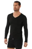 Erkek Penye Likralı Pamuklu V Yaka Uzun Kol T-Shirt Özkan 0274 Siyah farklı açı
