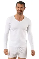 Erkek Penye Likralı Pamuklu V Yaka Uzun Kol T-Shirt Özkan 0274 Beyaz görsel 5