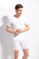 Erkek Ribana V Yaka Beyaz T-shirt %100 Pamuklu Premium Kalite Kolcu 1220 Beyaz