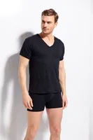 Erkek Ribana V Yaka Beyaz T-shirt %100 Pamuklu Premium Kalite Kolcu 1220 Siyah görsel 4