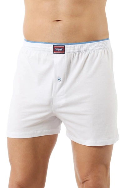 Erkek Şardonlu Pamuklu Beyaz Düğmeli Penye Boxer Özkan 0041