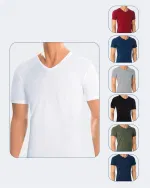 Erkek T-shirt Modal V Yaka Renk Seçenekleri ÖTS 1623 Beyaz detay görünüm