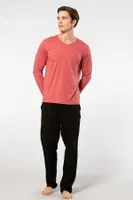 Uzun Kollu Modal Erkek Pijama Takımı Cacharel 2237 Mercan detay görünüm