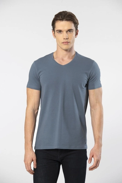 Kısa Kollu V Yaka Likralı Erkek T-shirt 1332