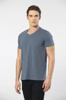 Kısa Kollu V Yaka Likralı Erkek T-shirt 1332 Mavi1 detay görünüm