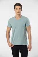 V Yaka Kısa Kollu Likralı Erkek T-shirt 1332 YEŞİL1
