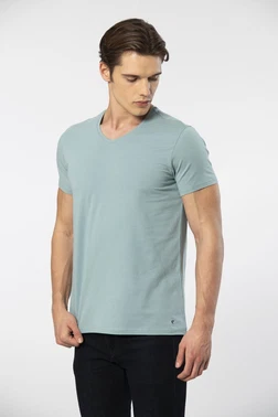 Cacharel V Yaka Kısa Kollu Likralı Erkek T-shirt 1332 - Alternatif Görünüm