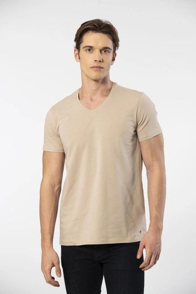 V Yaka Kısa Kollu Pamuklu Likralı Erkek T-shirt Cacharel 1332