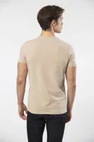 V Yaka Kısa Kollu Pamuklu Likralı Erkek T-shirt Cacharel 1332 Bej farklı açı