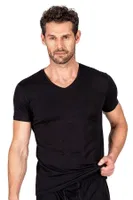 Erkek V Yaka Pamuklu Modal Esnek Rahat Kısa Kollu T-Shirt Fanila Özkan 11143 Siyah görsel 4