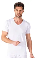 Erkek V Yaka Pamuklu Modal Esnek Rahat Kısa Kollu T-Shirt Fanila Özkan 11143 Beyaz