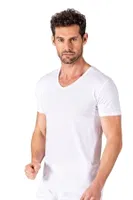 Erkek V Yaka Pamuklu Modal Esnek Rahat Kısa Kollu T-Shirt Fanila Özkan 11143 Beyaz farklı açı