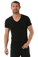 Erkek V Yaka Yarım Kol Pamuklu T-Shirt Fanila Özkan 0273 Siyah görsel 7