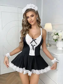 İzabel Etekleri Fırfırlı Dekolteli Hizmetçi Kostüm İzabel 9002