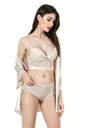 Fildişi Büstiyerli üçlü Saten Gecelik Babydoll Şort Takım Ahu 7655