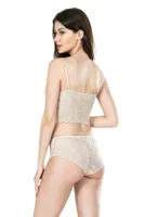 Fildişi Büstiyerli üçlü Saten Gecelik Babydoll Şort Takım Ahu 7655 Ekru farklı açı