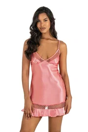 Ahu Lingerie Fileli Askılı Kısa Saten Gecelik Ahu Primoda 8212