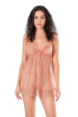 Ahu Lingerie Fırfır Koral Kısa Tül Gecelik Ahu Primoda 4125