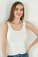 Fitilli Pamuklu Örme Kalın Askılı Kadın Atlet Özkan 26815  Ekru görsel 10