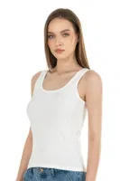Fitilli Pamuklu Örme Kalın Askılı Kadın Atlet Özkan 26815  Ekru görsel 11
