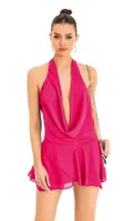 Fuşya Sırt Dekolteli Seksi Mini Elbise Pink Night 3362 Fuşya