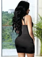 Göğüs Dekolteli Büzgülü Seksi Siyah Mini Elbise Pink Night 2208 Siyah detay görünüm