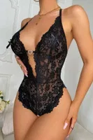 Göğüs Dekolteli Fantazi Dantel Kadın Body Siyah For Dreams 8459 Siyah görsel 4